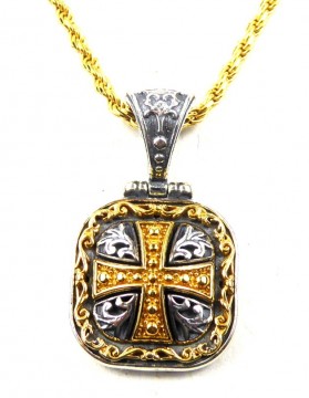 Bysantinsk inspirert flott smykkemedaljong i Sterling sølv med gullforgylte sølv detaljer