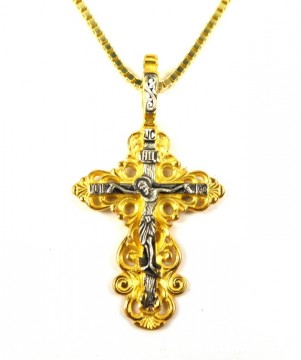 Vakkert ornamentalt ortodoks korssmykke i gullforgylt sølv.