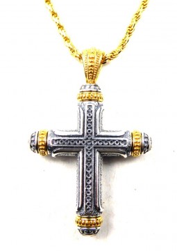 Flott stilfullt kors smykke i antikk sølv med 24 karat  gullforgylling